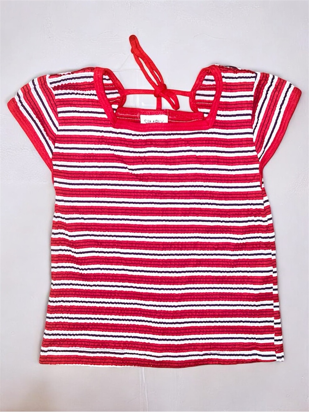 Girls 10/12 Vintage Y2K Simply Basic red and white horizontal striped ribbed Top